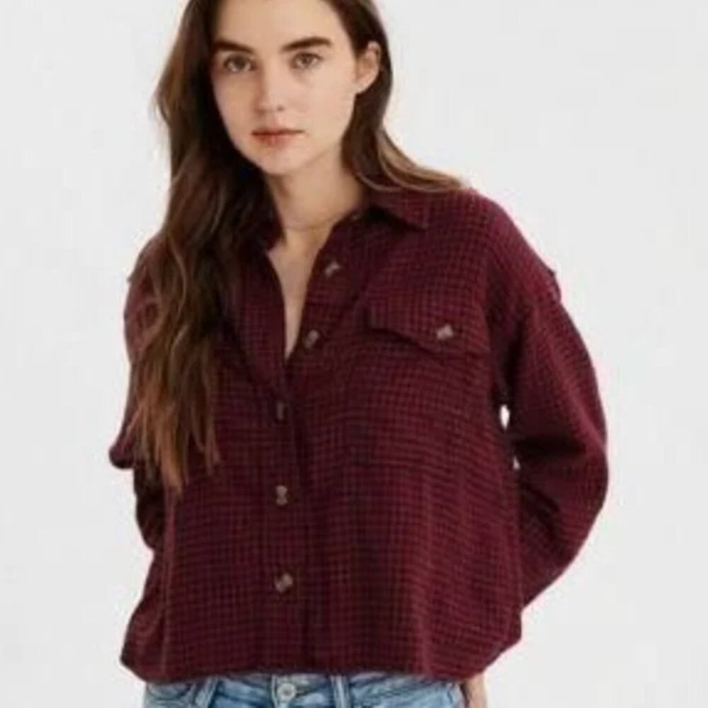 American Eagle Outfitters Crop Flannel Shirt Large